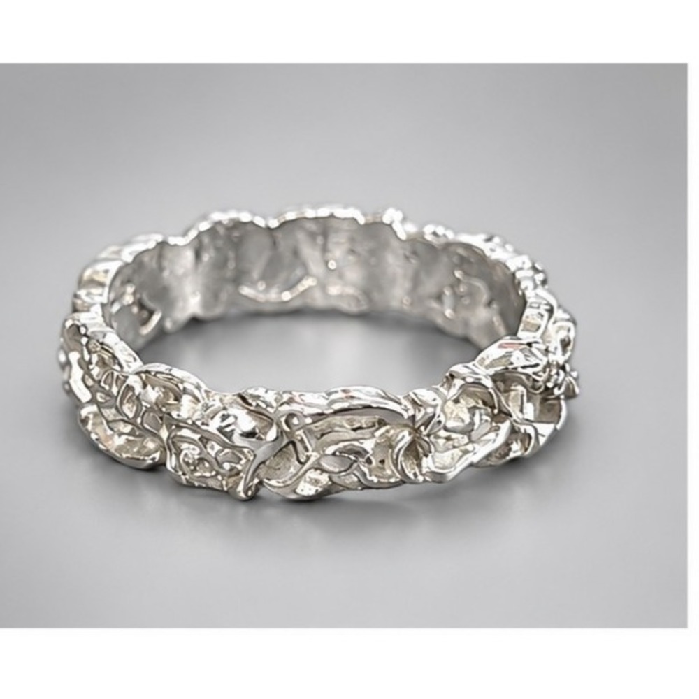 Vintage Silver Band Ring Ornate Elegant Textured Design Size 6.75 R-TN60